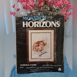 Monarch Horizons Morning Papers Puppies Crewel Embroidery Kit 1981 CR34 New
